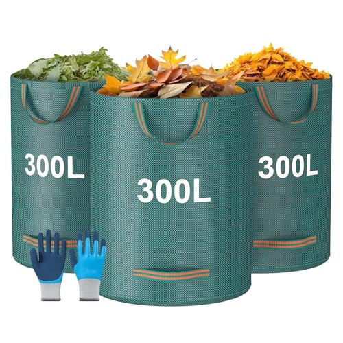 TYNJKJDM 2Pcs 500L Gartenabfallsäcke,Laubsäcke mit Deckel,Extra große und stabile Gartensäcke,Faltbare Waschbare für Rasenschnitt Grünschnitt Laubabfall(3pcs Without Cover,67x84cm) von TYNJKJDM