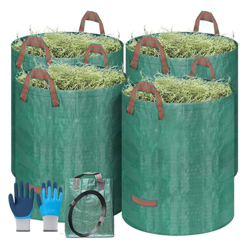 TYNJKJDM 2Pcs 500L Gartenabfallsäcke,Laubsäcke mit Deckel,Extra große und stabile Gartensäcke,Faltbare Waschbare für Rasenschnitt Grünschnitt Laubabfall(4pcs Without Cover,67x76cm) von TYNJKJDM