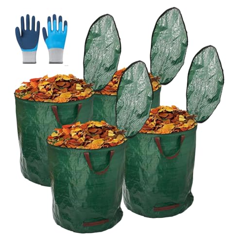 TYNJKJDM 2Pcs 500L Gartenabfallsäcke,Laubsäcke mit Deckel,Extra große und stabile Gartensäcke,Faltbare Waschbare für Rasenschnitt Grünschnitt Laubabfall(4pcs with Cover,67x84cm) von TYNJKJDM