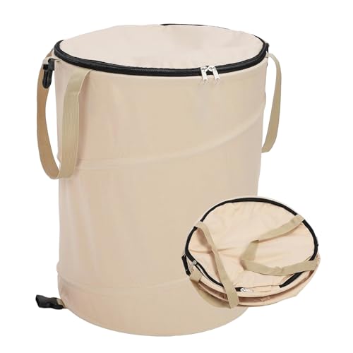 TYNJKJDM Faltbarer Camping Mülleimer, Gartenabfallsack mit Deckel 91L - Pop Up für Wohnmobil Festival Garten Strand Recycelbar Sack-Robust abwaschbar praktisch leicht (Beige, Groß) von TYNJKJDM
