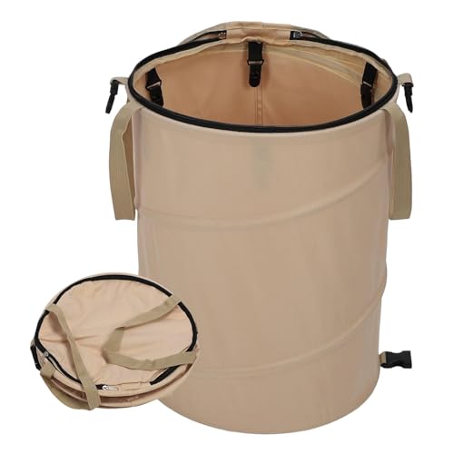 TYNJKJDM Faltbarer Camping Mülleimer, Gartenabfallsack mit Deckel 91L - Pop Up für Wohnmobil Festival Garten Strand Recycelbar Sack-Robust abwaschbar praktisch leicht (Beige, Klein) von TYNJKJDM