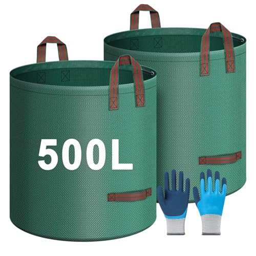 TYNJKJDM Gartenabfallsack 4PCS 300L-Gartensack Laubsack mit Griffen-Grünschnittsäcke Faltbar Robust-Rasenschnitt für Gartenabfälle Grünschnitt Laubabfall(2pcs Without Cover,80x100cm) von TYNJKJDM