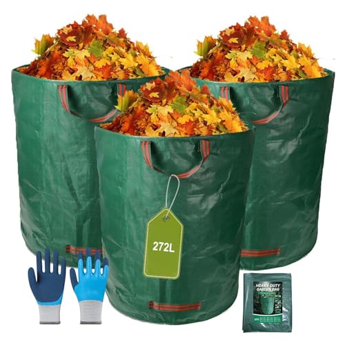 TYNJKJDM Gartenabfallsack 4PCS 300L-Gartensack Laubsack mit Griffen-Grünschnittsäcke Faltbar Robust-Rasenschnitt für Gartenabfälle Grünschnitt Laubabfall(3pcs Without Cover,67x76cm) von TYNJKJDM