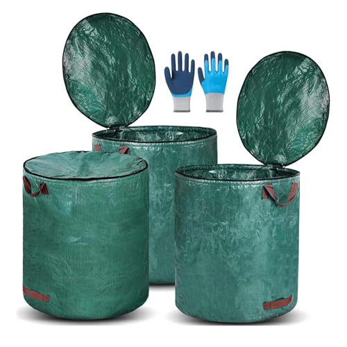 TYNJKJDM Gartensack 3x120L Gartenabfallsack Laubsack-Stabil Selbststehend mit Griffen,Wiederverwendbar Faltbar für Grünschnitt,Laub,Rasenschnitt,Gartenabfälle(with Cover,45x76cm) von TYNJKJDM