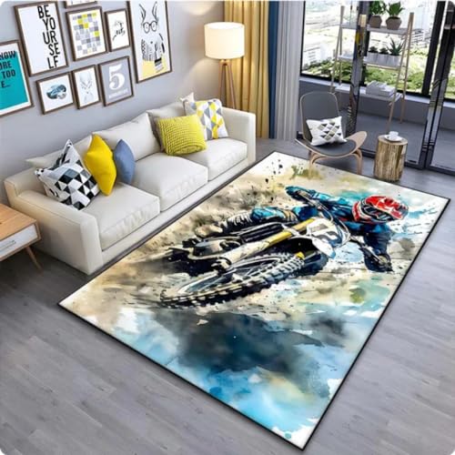 Bedruckte Teppiche mit Motocross-Muster Teppiche für Wohnzimmer Schlafzimmer Nachttisch Bodenmatte 120 * 160cm von TYNWASTH