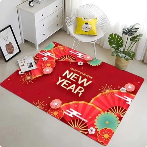 Bedruckter Teppich im chinesischen Stil mit Frohes Neues-Jahr-Muster Teppiche für Wohnzimmer Schlafzimmer Nachttisch Bodenmatte 160 * 230cm von TYNWASTH