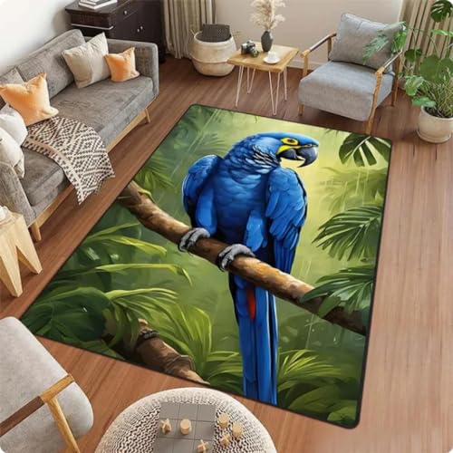 Bedruckter Teppich mit Papageien-Kunstmuster Teppich für Wohnzimmer Schlafzimmer Nachttisch Bodenmatte Heimdekoration 80 * 160cm von TYNWASTH