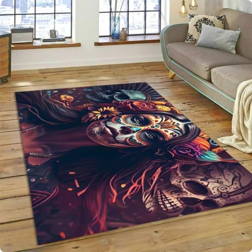 Bedruckter Teppich mit Totenkopf-Mädchen für Wohnzimmer Schlafzimmer Sofa Fußmatte Dekor rutschfeste Bodenmatte 80 * 120cm von TYNWASTH