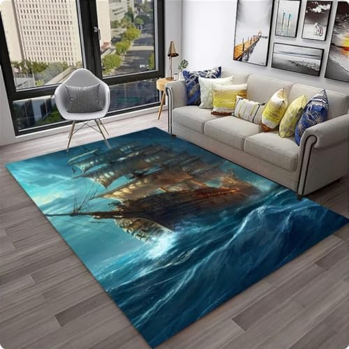 Bereich Teppich 3D Piratenschiff Boot Bedruckter Teppich Teppich für Wohnzimmer Schlafzimmer Nachttisch Teppich Bodenmatte 80 * 150cm von TYNWASTH