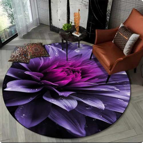 Blumenteppich 3D-Gedruckter runder Teppich für Wohnzimmer Schlafzimmer rutschfeste Matte,Durchmesser 80cm von TYNWASTH