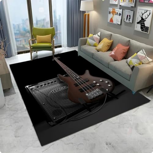 Gitarre 3D-Gedruckter Teppich Teppich für Wohnzimmer Schlafzimmer Sofa Fußmatte Dekor rutschfeste Bodenmatte 80 * 160cm von TYNWASTH