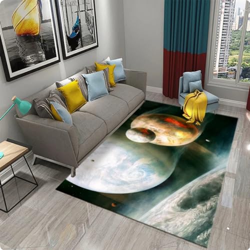 Kinder Teppich 3D Sonnensystem Teppich, Teppich für Wohnzimmer Junge Schlafzimmer Fußmatte Home Decor Türmatte 160 * 200cm von TYNWASTH