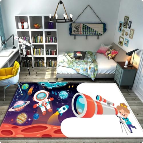 Kinder Teppich Cartoon Space Universe Planet Teppich, Teppich für Schlafzimmer Nachttisch Fußmatte Home Decor Türmatte 50 * 80cm von TYNWASTH