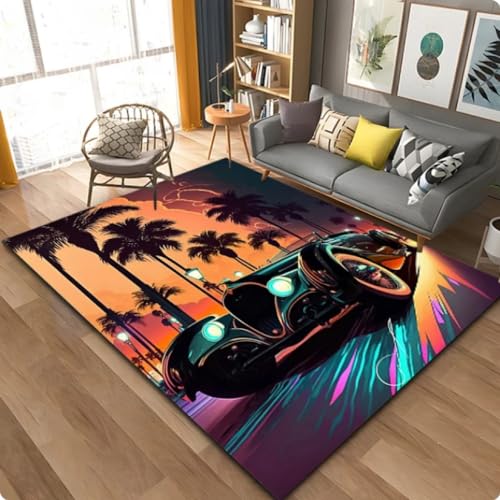 Retro-Auto-bedruckter Teppich Teppich für Wohnzimmer Schlafzimmer Nachttisch Bodenmatte Teppich 50 * 80cm von TYNWASTH