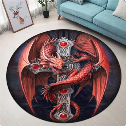 Runder Teppich mit Drachen-Motiv Teppiche für Wohnzimmer Schlafzimmer Dekor Bodenmatte Teppich,Durchmesser 60cm von TYNWASTH