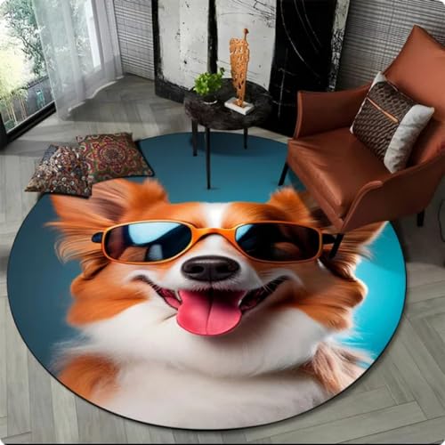 Runder Teppich mit niedlichem Hunde-Cartoon für Wohnzimmer Schlafzimmer rutschfeste Bodenmatte,Durchmesser 60cm von TYNWASTH