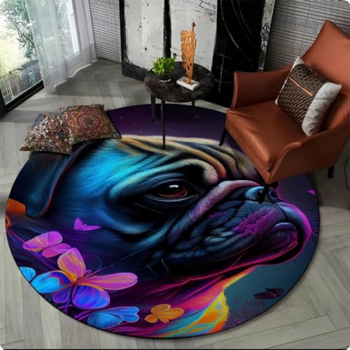 Runder Teppich mit niedlichem Hunde-Cartoon für Wohnzimmer Schlafzimmer rutschfeste Bodenmatte,Durchmesser 80cm von TYNWASTH