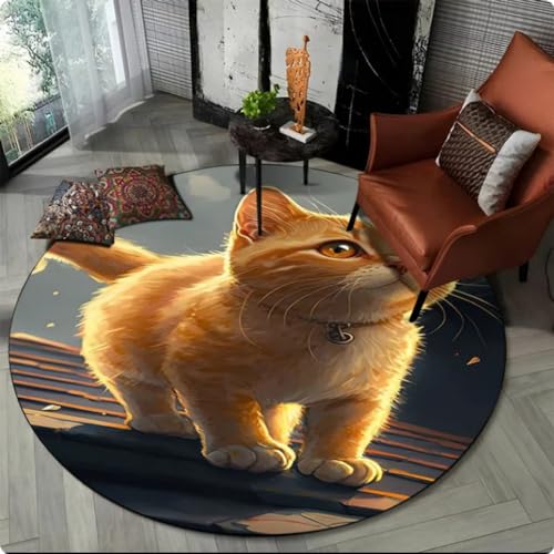 Runder Teppich mit süßem Katzen-Cartoon-Druck Teppich für Wohnzimmer Schlafzimmer Bodenmatte,Durchmesser 60cm von TYNWASTH