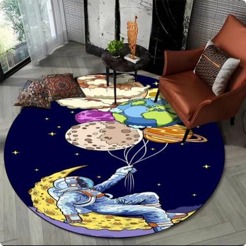 Teppich mit 3D-Astronauten-Weltraum-Cartoon-Druck runder Teppich Teppich für Wohnzimmer Schlafzimmer Bodenmatte,Durchmesser 80cm von TYNWASTH