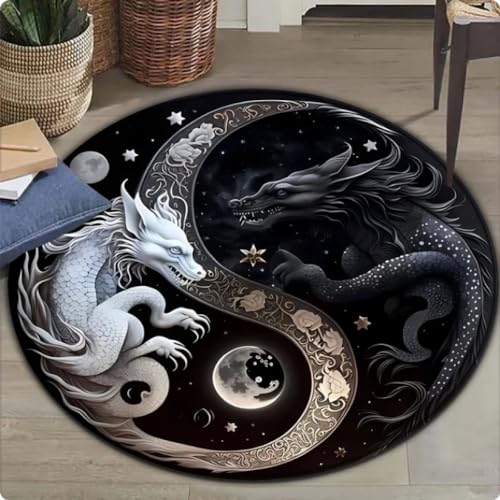 Teppich mit 3D-Drachen-Motiv rund Teppich für Wohnzimmer Schlafzimmer Bodenmatte,Durchmesser 200cm von TYNWASTH