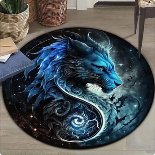 Teppich mit 3D-Drachen-Motiv rund Teppich für Wohnzimmer Schlafzimmer Bodenmatte,Durchmesser 80cm von TYNWASTH
