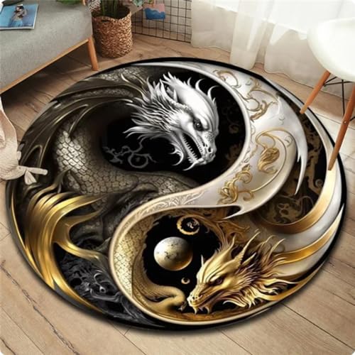 Teppich mit 3D-Drachen-Motiv runde Teppiche Teppich für Wohnzimmer Schlafzimmer Bodenmatte,Durchmesser 140cm von TYNWASTH