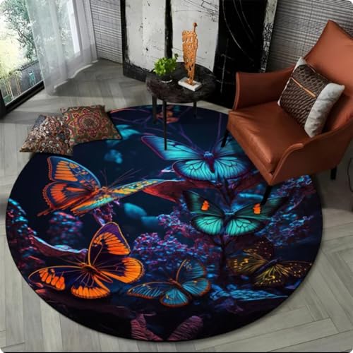 Teppich mit 3D-Schmetterlings-Cartoon-Druck runder Teppich Teppich für Wohnzimmer Schlafzimmer Bodenmatte,Durchmesser 80cm von TYNWASTH
