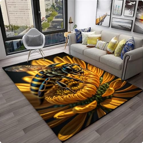Teppich mit niedlicher Biene Cartoon-bedruckter Teppich für Wohnzimmer Schlafzimmer Sofa Fußmatte Dekor 120 * 160cm von TYNWASTH