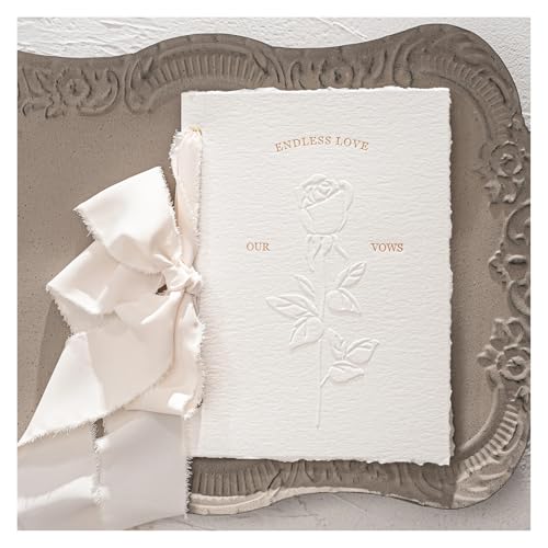 TYNXK 1 Stück Hochzeitsgelübdebücher Kartenset Konkaves und konvexes Design Einladungsgeschenkbuch Unsere Gelübde Karten mit Bändern(White) von TYNXK