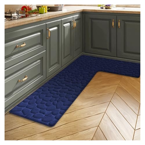 TYNXK Einfarbige saugfähige Küchenfußmatten aus Flanell for den Haushalt, L-förmig, rutschfeste Fußmatten, Badezimmermatten, Türmatten(Blue,120x80x45cm) von TYNXK