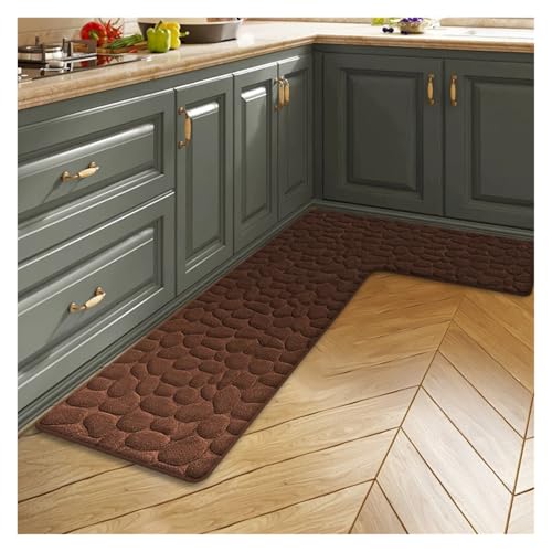 TYNXK Einfarbige saugfähige Küchenfußmatten aus Flanell for den Haushalt, L-förmig, rutschfeste Fußmatten, Badezimmermatten, Türmatten(Brown,120x80x45cm) von TYNXK