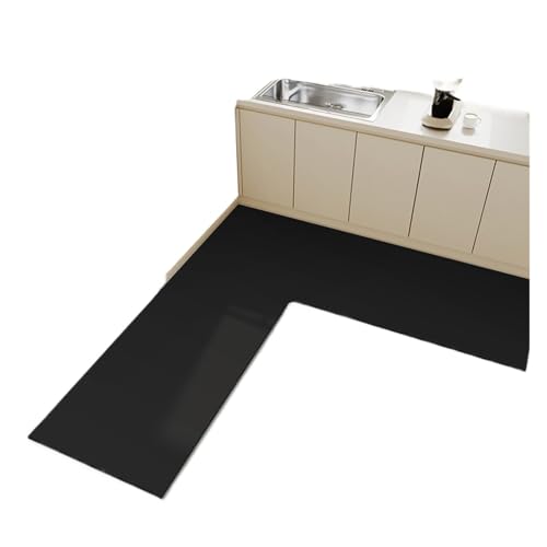 TYNXK Einfarbiger, Rutschfester Teppich aus Kieselalgenschlamm in L-Form, wasserabsorbierende Fußmatte, schmutzabweisende Restaurantmatten(Black-150x150x45cm) von TYNXK