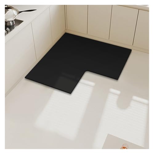 TYNXK Einfarbiger, Rutschfester Teppich aus Kieselalgenschlamm in L-Form, wasserabsorbierende Fußmatte, schmutzabweisende Restaurantmatten(Black-75x75x45cm) von TYNXK