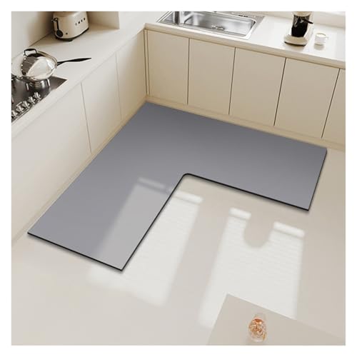 TYNXK Einfarbiger, Rutschfester Teppich aus Kieselalgenschlamm in L-Form, wasserabsorbierende Fußmatte, schmutzabweisende Restaurantmatten(Grey-120x120x45cm) von TYNXK