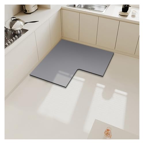 TYNXK Einfarbiger, Rutschfester Teppich aus Kieselalgenschlamm in L-Form, wasserabsorbierende Fußmatte, schmutzabweisende Restaurantmatten(Grey-75x75x45cm) von TYNXK