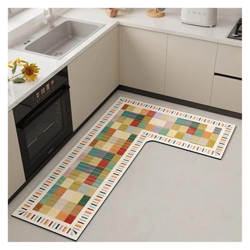 TYNXK Küchenbodenmatte L-förmiger Rutschfester PVC-wasserdichter Teppich Ölbeständiger und undurchlässiger Lederteppich(Color-01,60x120x40cm) von TYNXK
