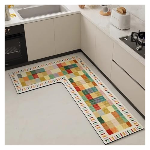 TYNXK Küchenbodenmatte L-förmiger Rutschfester PVC-wasserdichter Teppich Ölbeständiger und undurchlässiger Lederteppich(Color-02,120x160x45cm) von TYNXK