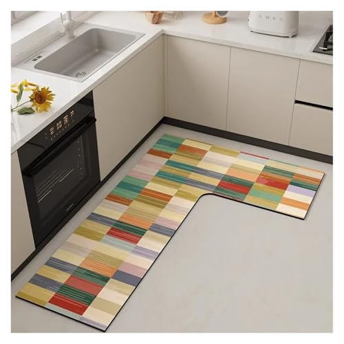 TYNXK Küchenbodenmatte L-förmiger Rutschfester PVC-wasserdichter Teppich Ölbeständiger und undurchlässiger Lederteppich(Color-03,120x160x45cm) von TYNXK