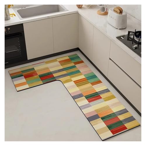 TYNXK Küchenbodenmatte L-förmiger Rutschfester PVC-wasserdichter Teppich Ölbeständiger und undurchlässiger Lederteppich(Color-04,120x160x45cm) von TYNXK