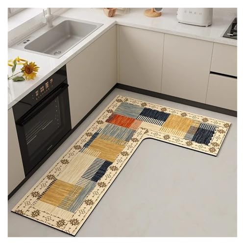 TYNXK Küchenbodenmatte L-förmiger Rutschfester PVC-wasserdichter Teppich Ölbeständiger und undurchlässiger Lederteppich(Color-05,120x160x45cm) von TYNXK