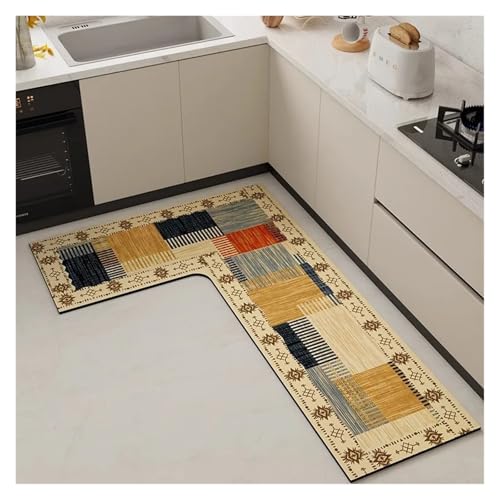 TYNXK Küchenbodenmatte L-förmiger Rutschfester PVC-wasserdichter Teppich Ölbeständiger und undurchlässiger Lederteppich(Color-06,120x160x45cm) von TYNXK