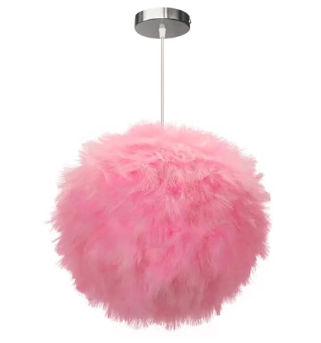 TYNXK Moderne flauschige Pendelleuchte Feder Lampenschirm Droplight Beleuchtung Schlafzimmer Esszimmer Wohnzimmer Dekoration(Pink) von TYNXK