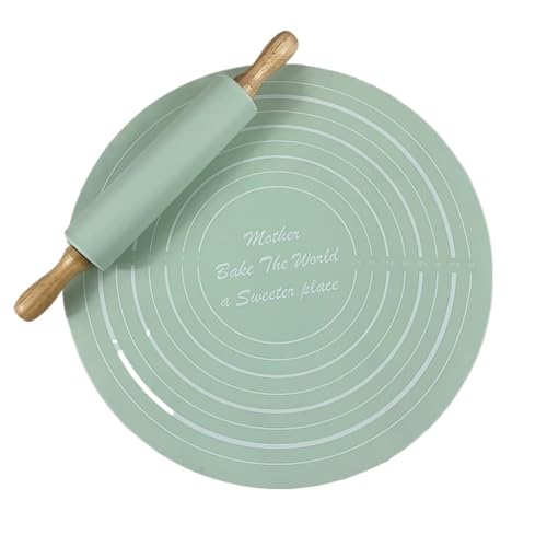 Teigunterlage Silikon-Knetpad, Nudelholz-Set, Gebäckmatte mit Maß, Nudelholz, breite Kuchen-, Back-, Teig-, Keks-Matte Silikon Backmatte von TYNXK