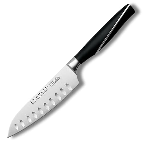 Tyrolit LIFE Santoku Messer mit Kullenschliff - 12 cm Edelstahlklinge - extrem scharfes Küchenmesser für Fisch, Fleisch, Obst und Gemüse - Made in Tirol von Tyrolit