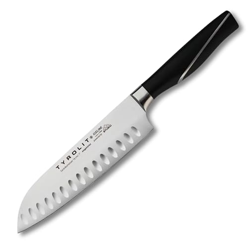 Tyrolit LIFE Santoku Messer mit Kullenschliff - 18 cm Edelstahlklinge - extrem scharfes Küchenmesser für Fisch, Fleisch, Obst und Gemüse - Made in Tirol von Tyrolit