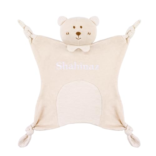 TYRY.HU Babydecke mit Namen Personalisierte Schmusetuch Kuscheldecke Schnuffeltuch Strick Geschenk zur Geburt(Rassel Bär) von TYRY.HU