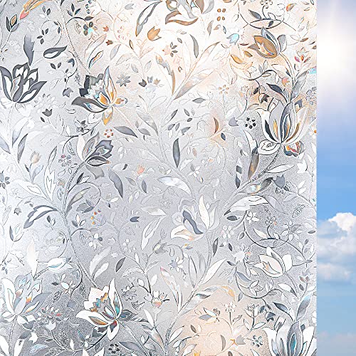 Sichtschutz-Fensterfolie, selbstklebend, blickdicht, kein Kleber, Anti-UV, dekorative Glasfolie, Fensterabdeckung, mattierte Fensterfolie, Tulpe (60 x 300 cm) von TYSIFUMU