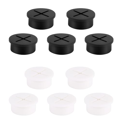 10 Stücke Schreibtisch-Kabelmanagement, Flexible Silikon-Kabeldurchführung, runde Schreibtischdurchführung 25mm für Heim und Büro (Schwarz+Weiß) von TYSM-CC