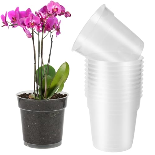 TYSM-CC 10 Stück Transparente Orchideentöpfe aus UV-beständigem Kunststoff mit Drainageloch – Ideal für Garten, Balkon, Büro & Innen-/Außenbereich – Robuste Pflanztöpfe für Orchideen & Sukkulenten von TYSM-CC