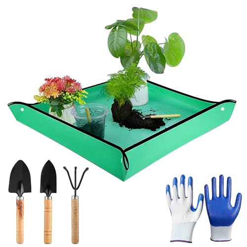 TYSM-CC 100x100cm wasserdichte & Faltbare Garten Umtopfmatte für Pflanzen – Praktische Pflanzunterlage mit Inklusivem Gartenwerkzeug-Set, Robust, Leicht zu Reinigen und Umweltfreundlich von TYSM-CC
